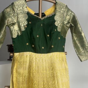 Bottle Green Raw Silk Bodice with Aari Work on Traditional Gown