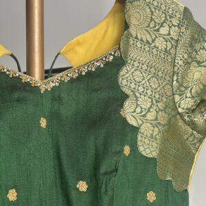 Pleated Lemon Yellow Ethnic Long Gown with Zari Border
