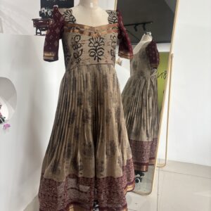 Kalamkari Anarkali Set with Organza Dupatta