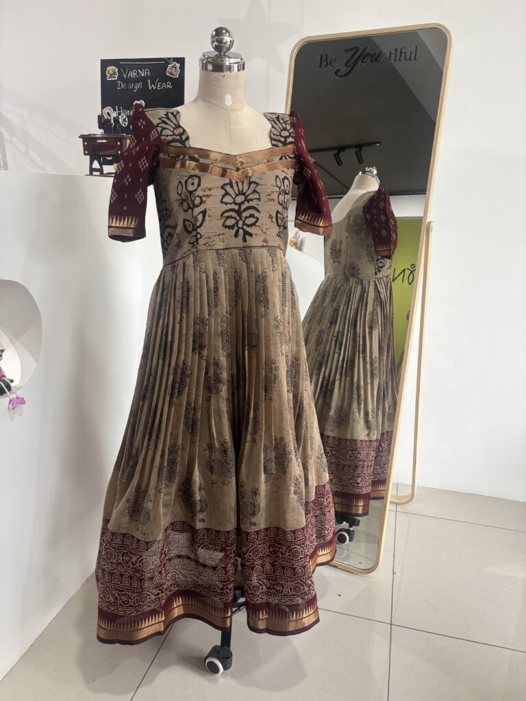 Kalamkari Anarkali Set with Organza Dupatta