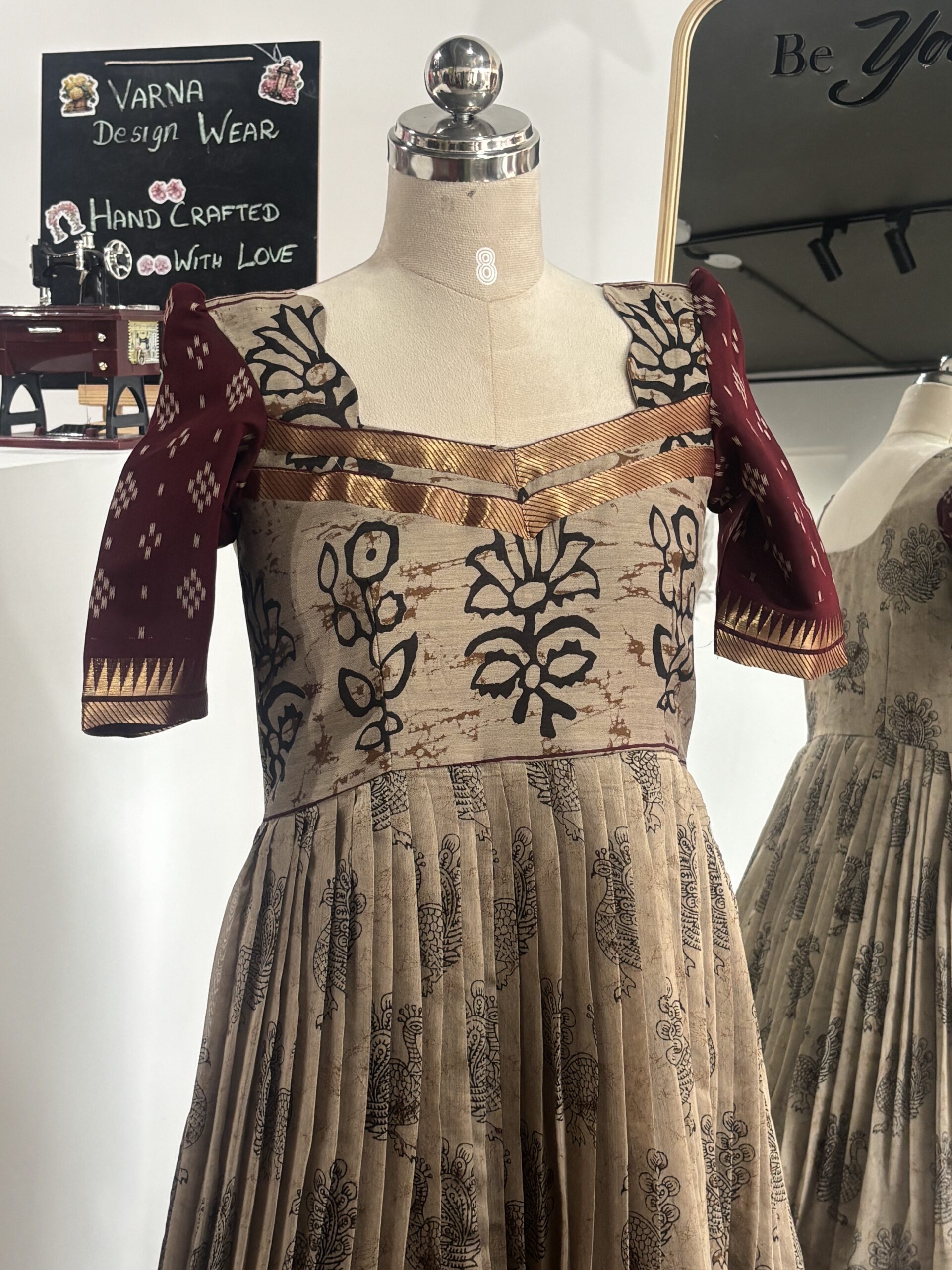 Kalamkari Anarkali with Soft Organza Dupatta