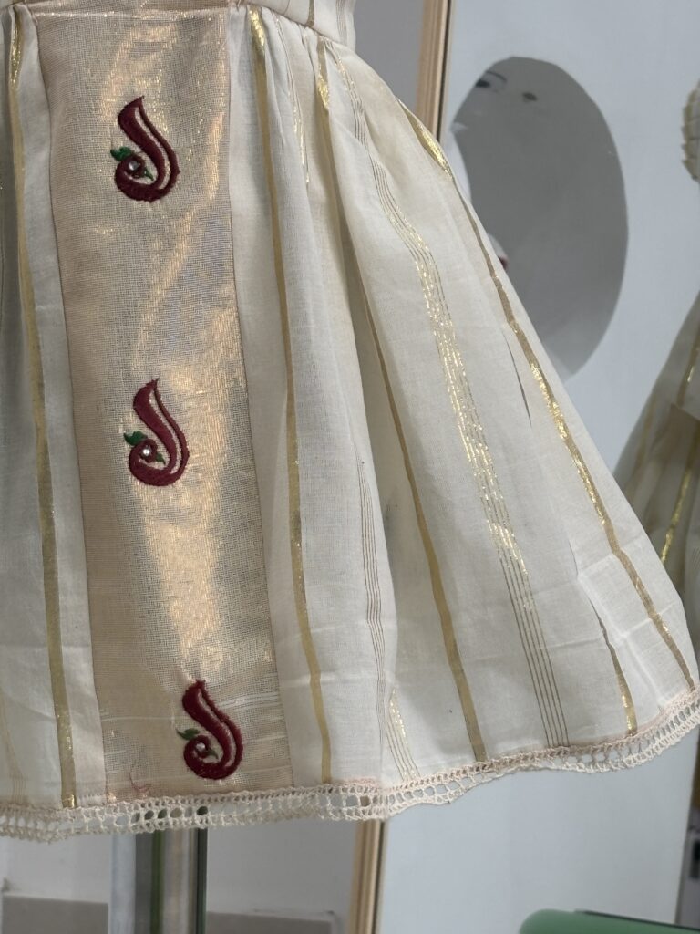 Peacock embroidery on Nila Cotton Kids Frock