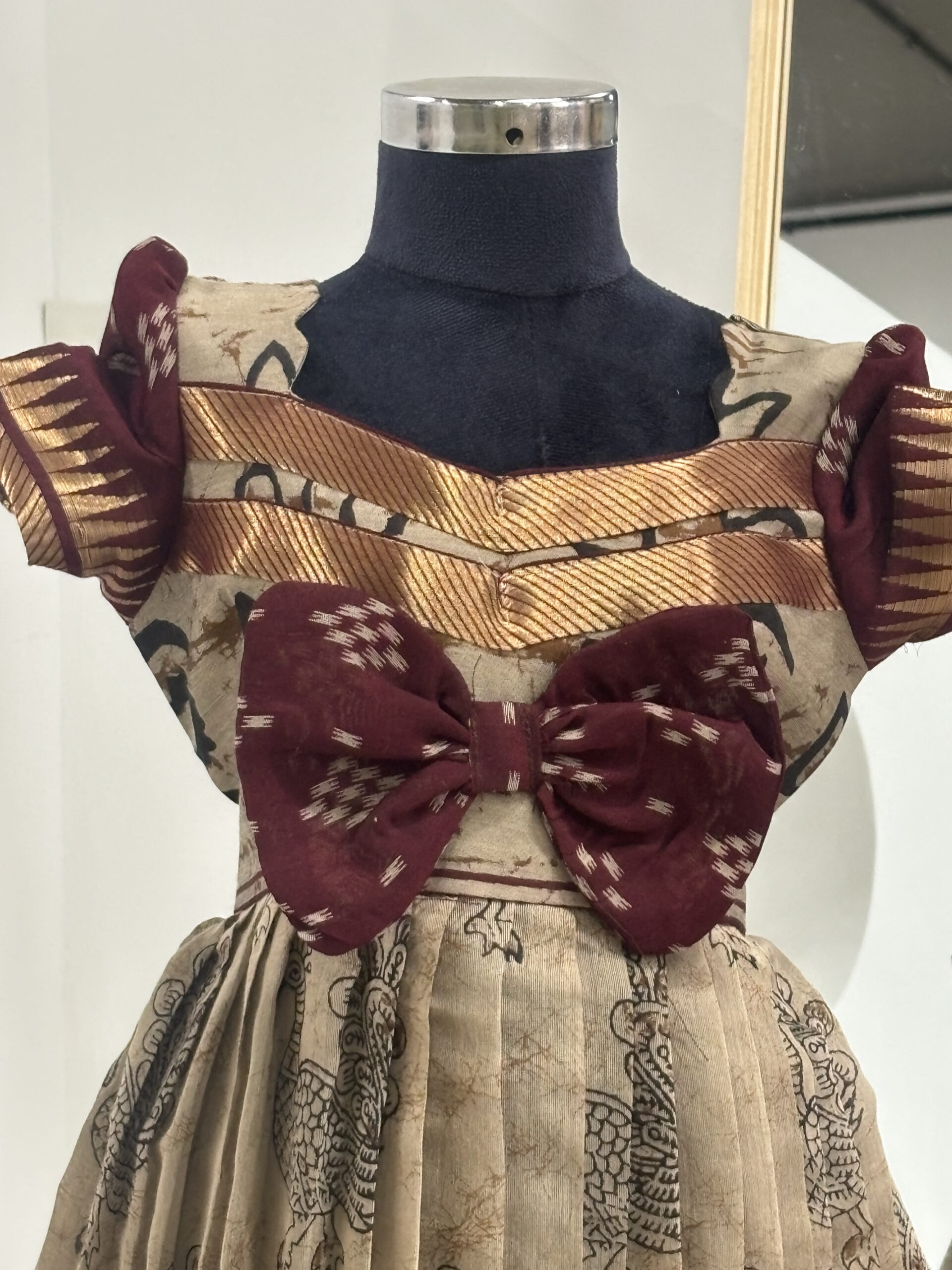 Arvi Kalamkari Bow Kids Frock front view