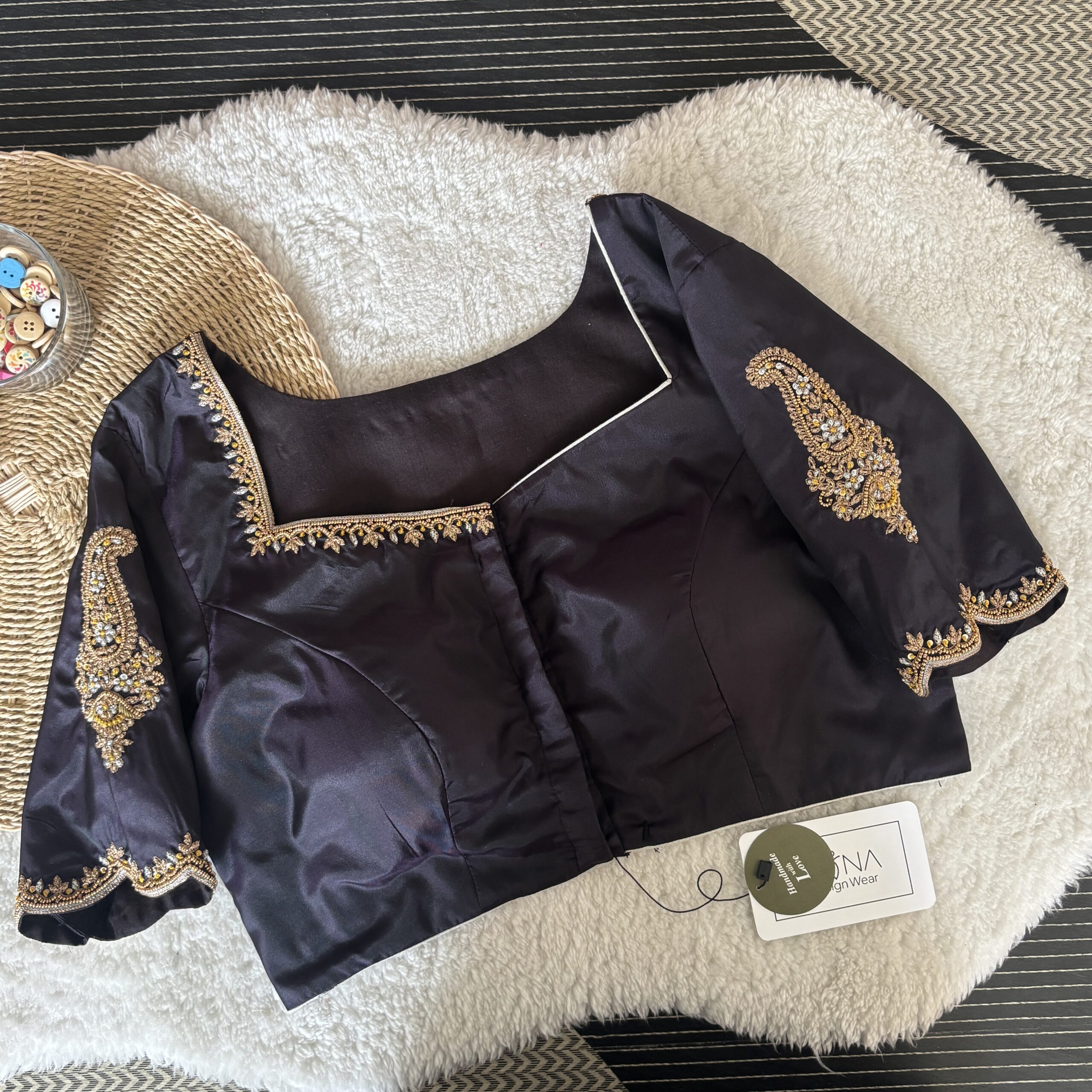 Coffee Brown Aari Work Handwork Blouse