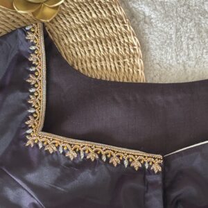 Coffee Brown Aari Work Blouse Neckline