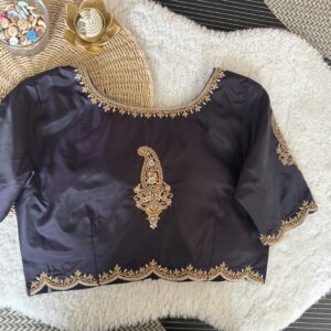 Coffee Brown Aari Work Blouse Back View