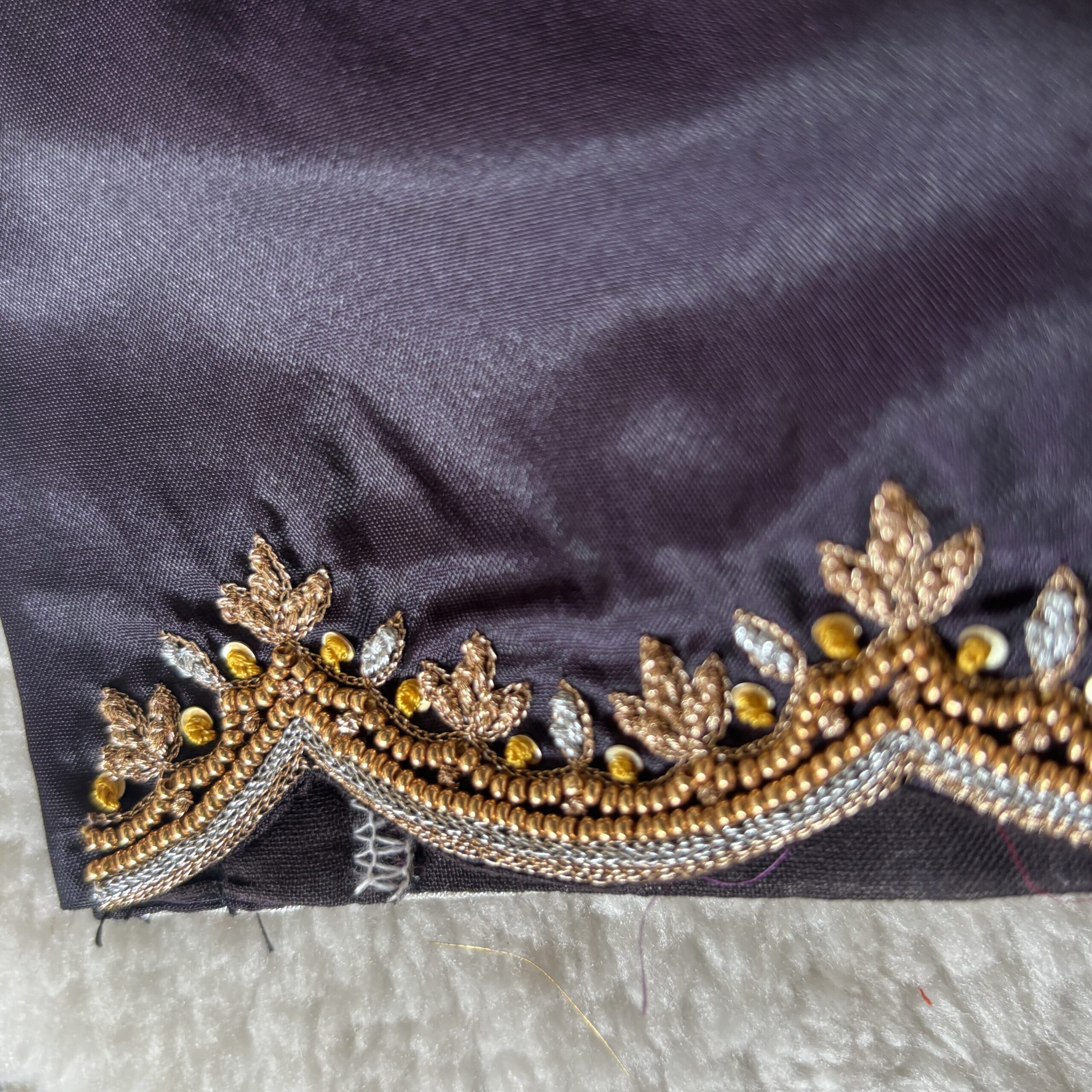 Coffee brown festive Aari work silk blouse