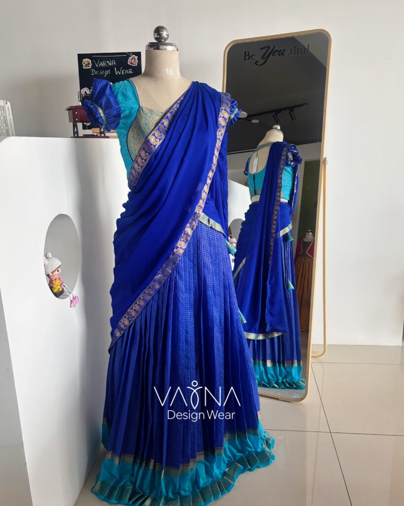 Royal blue designer crepe lehenga set