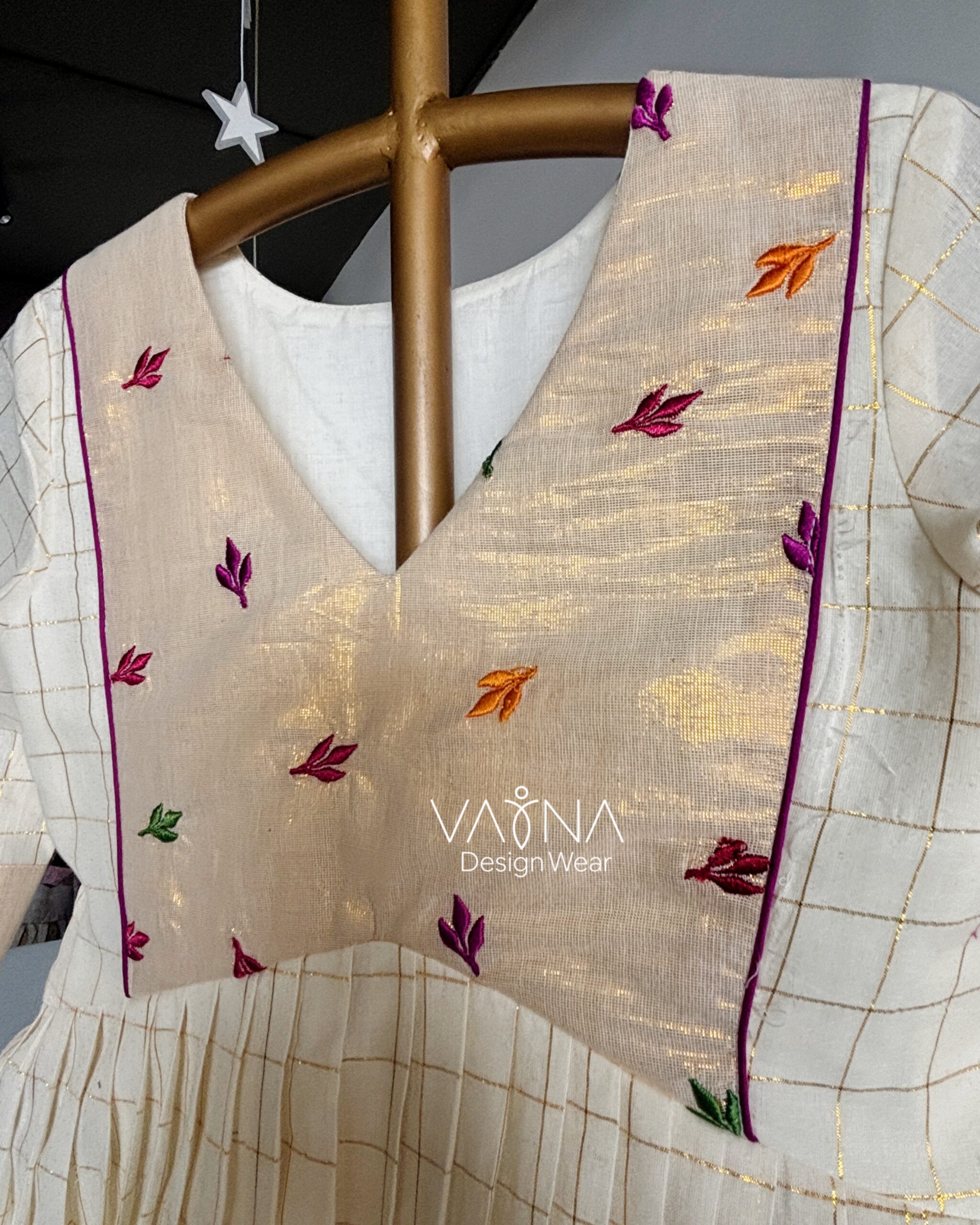 Gold yoke embroidered festive dress
