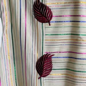 Leaf embroidered striped Onam top