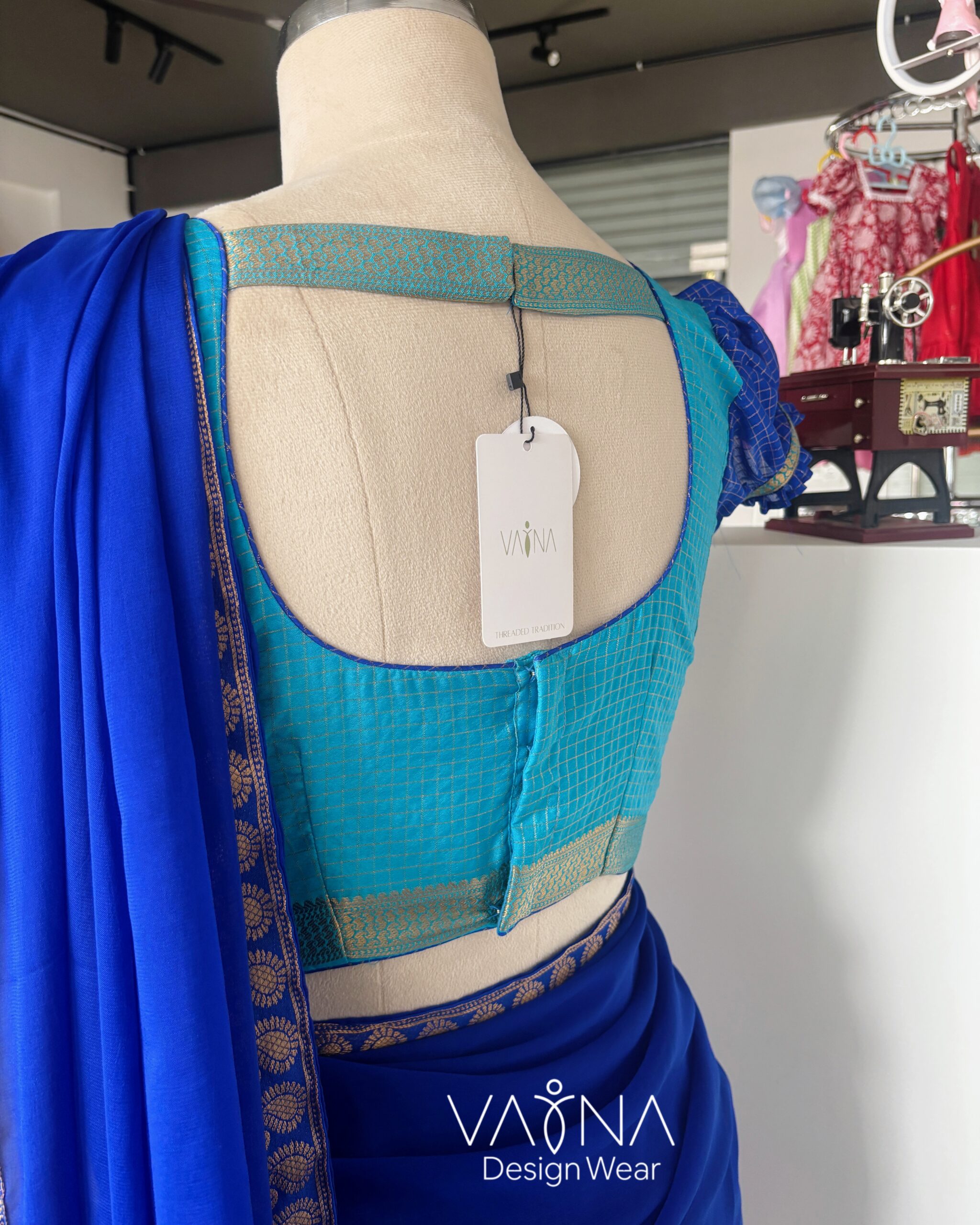 Royal blue festive half saree set
