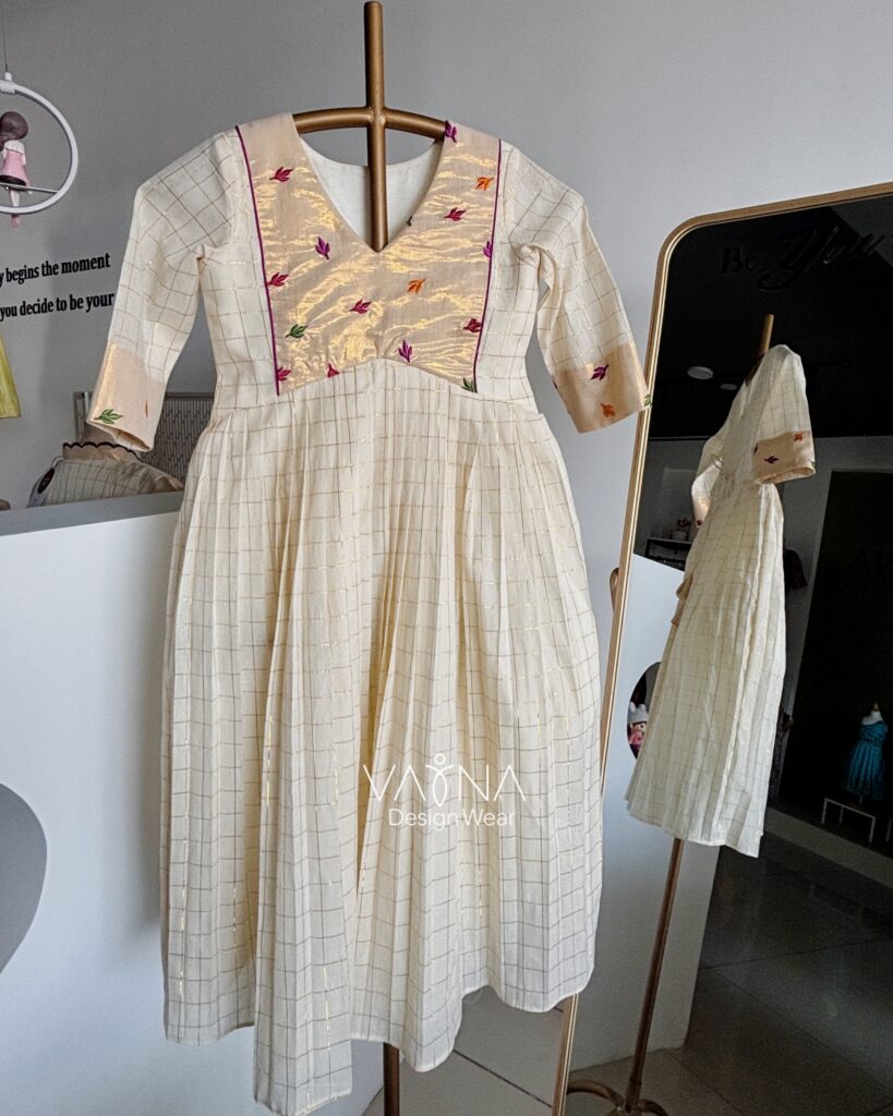 Checked zari cotton Alia cut dress