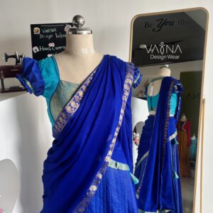 Royal blue crepe half saree lehenga set