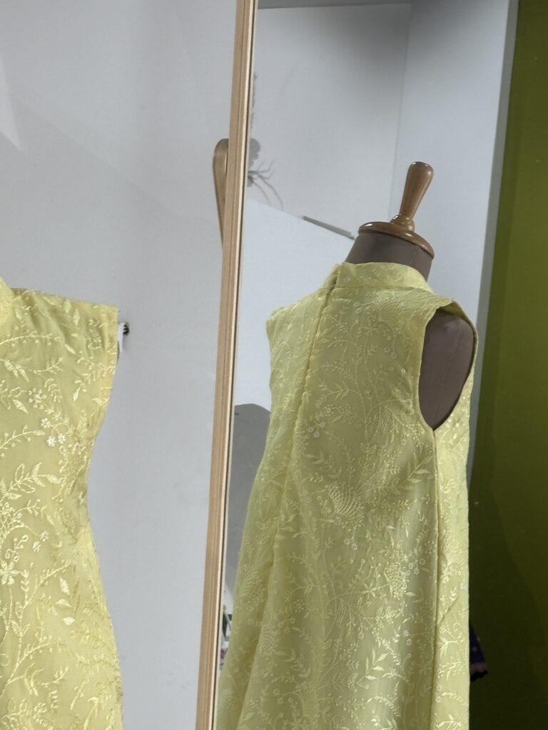 Ready stock yellow embroidered party wear gown