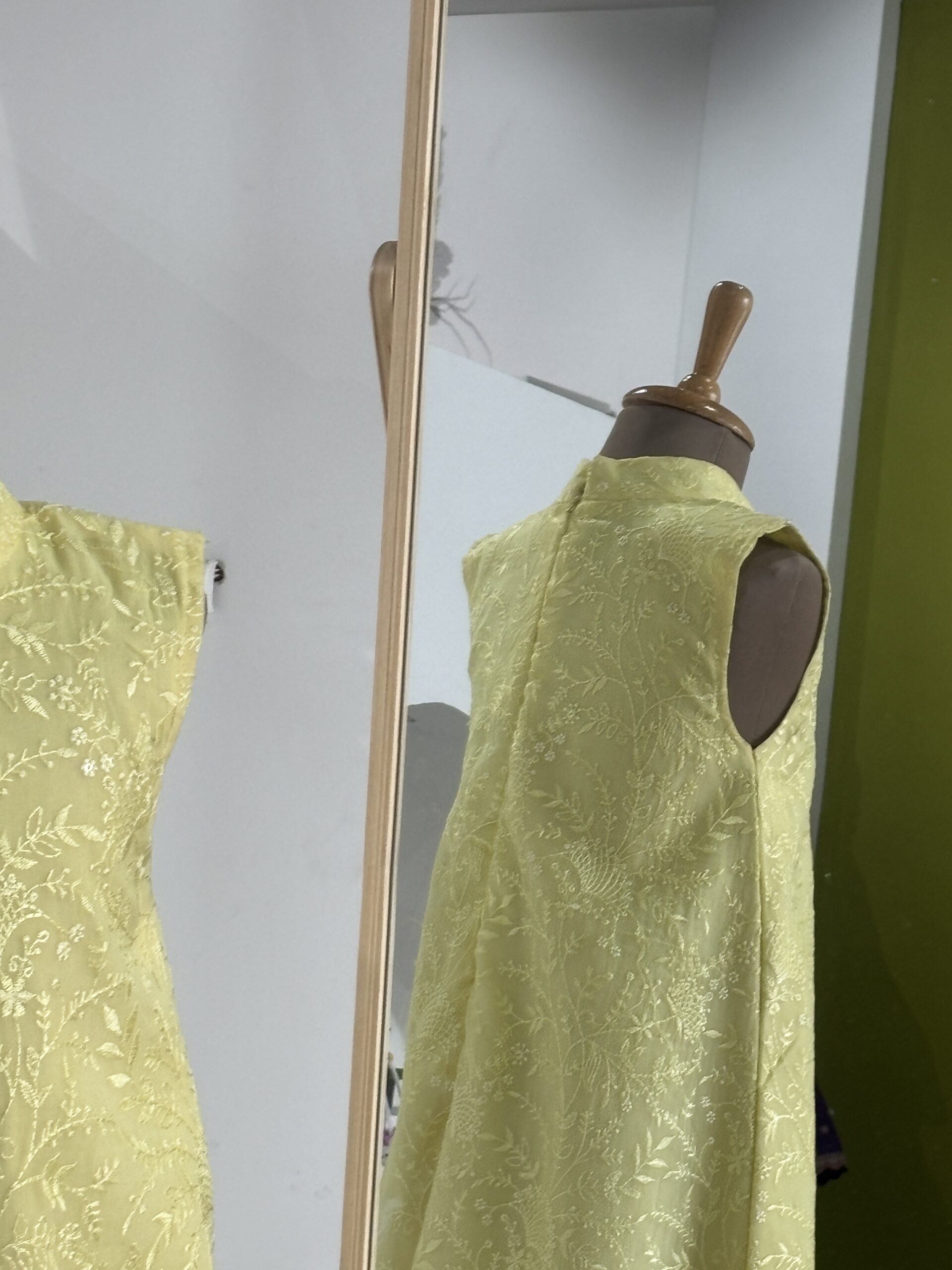 Ready stock yellow embroidered party wear gown