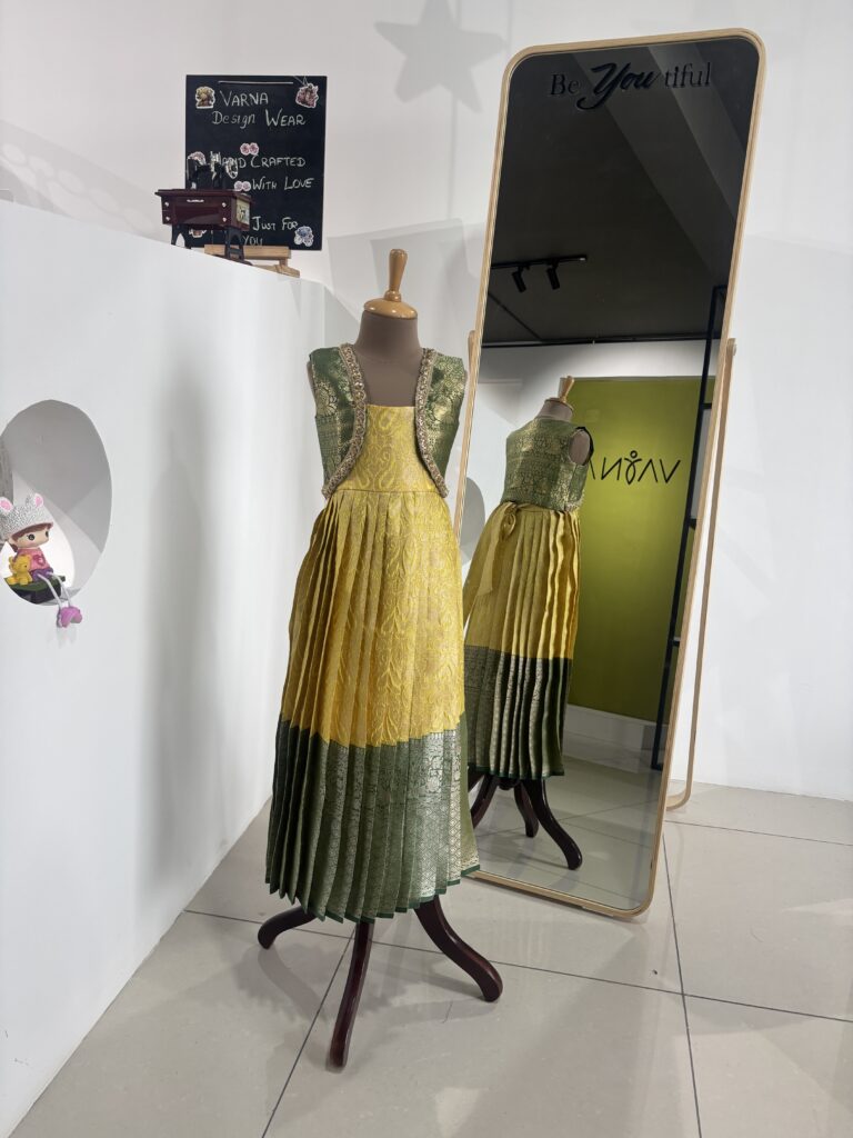 Traditional pleated silk gown for girls