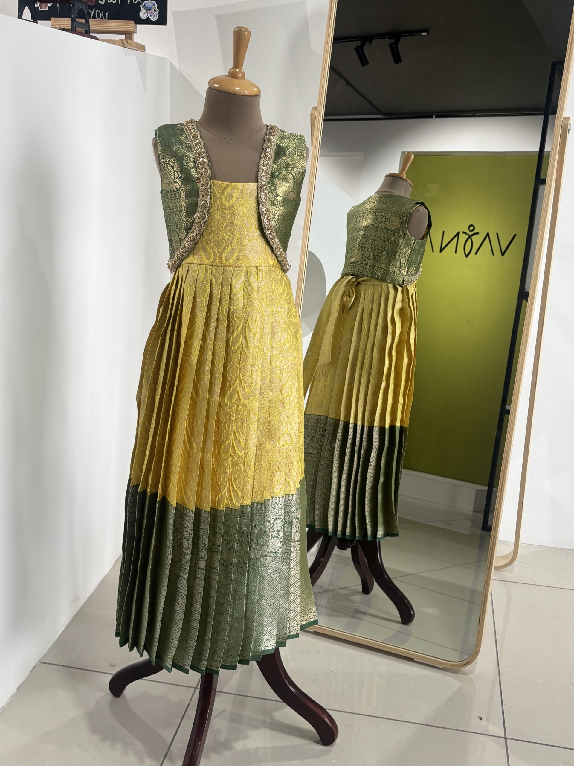 Girls pleated silk gown with jacket