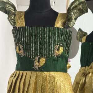 Peacock embroidery on kids festive frock