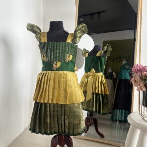Double layer pleated traditional frock for girls