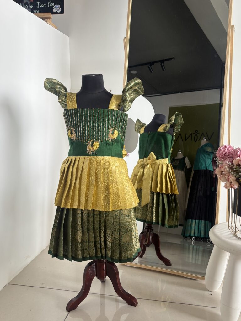Double layer pleated traditional frock for girls